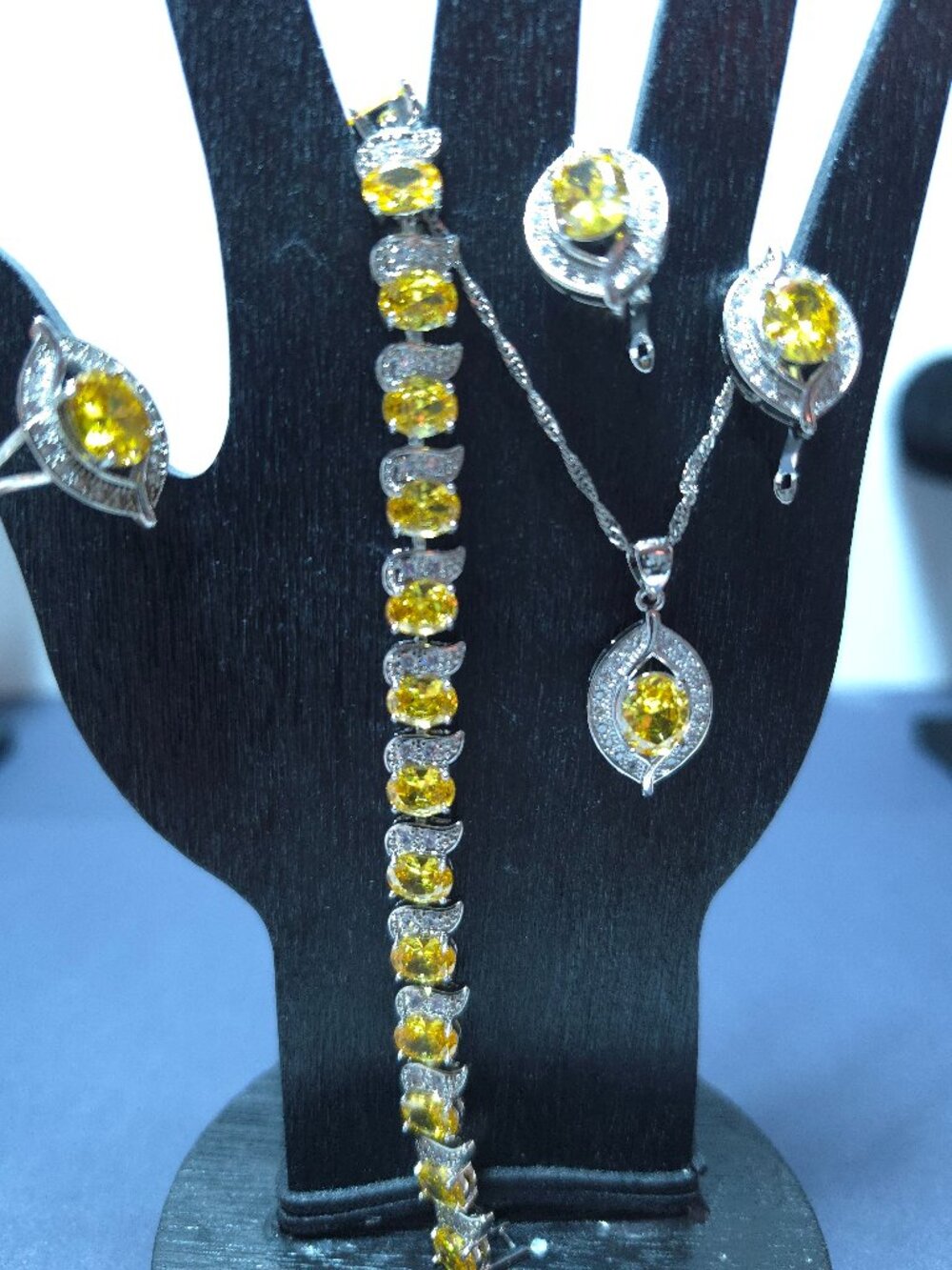 4 Piece 925 Yellow Zircon Parure